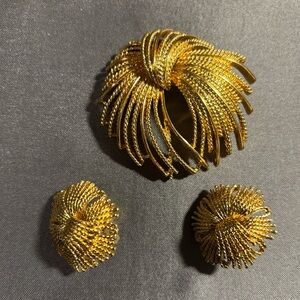 Monet Gold Brooch and Earring Set